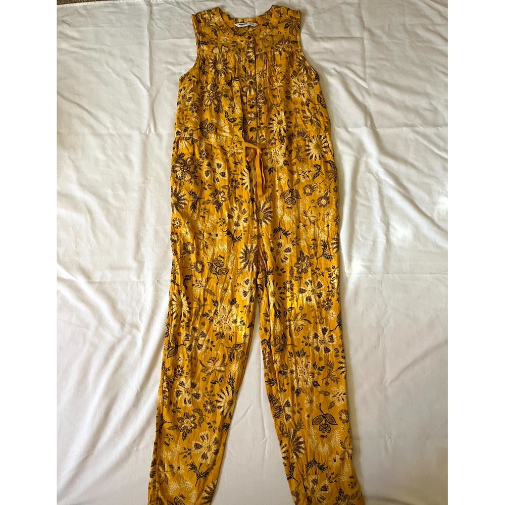 Sonoma Jumpsuit Womens Medium Mustard Floral Sleeveless Boho Wide Leg Tie Waist